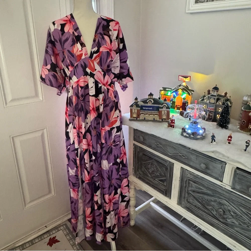 Women’s boutique floral boho split thigh maxi dress size  XL - Picture 3 of 11